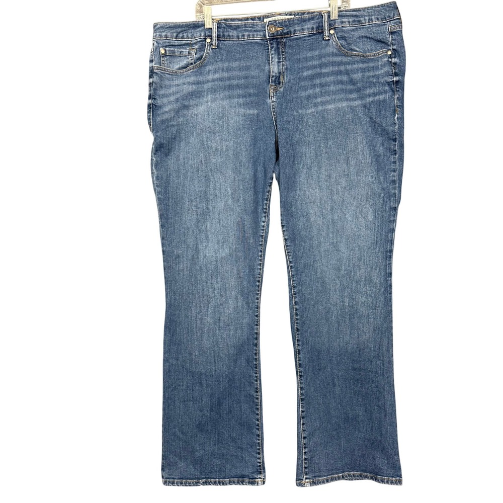 Torrid Relaxed Boot Jeans Womens 24R Blue High Rise Stretch Denim Whiskering‎